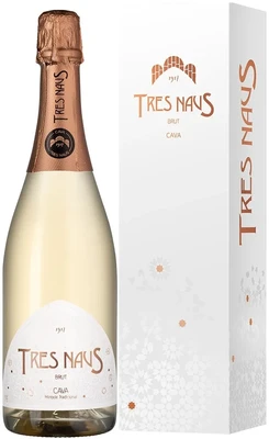 Вино игристое розовое брют Domenio Tres Naus Rose Brut Cava, 0.75 л в подарочной упаковке