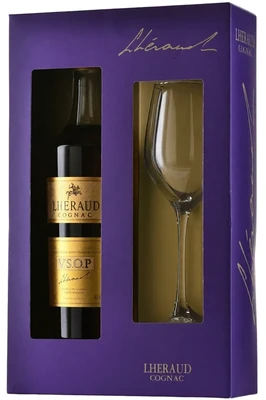 Коньяк Lheraud VSOP Petit Champagne AOC, 0.7 л в подарочной упаковке с бокалом