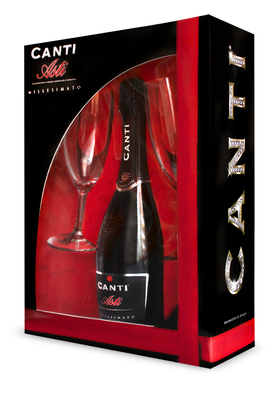 Вино игристое белое сладкое «Canti Asti» 2014 г., в подарочной упаковке с двумя бокалами