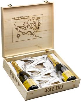 Вино игристое белое брют «Valdo Marca Oro Valdobbiadene Prosecco Superiore» (цена за одну бутылку) в подарочном наборе 2 бутылки + 6 бокалов