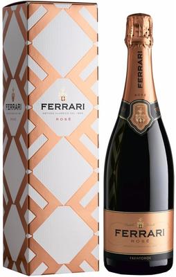 Вино игристое розовое брют «Ferrari Rose Brut Trento, 0.75 л» в подарочной упаковке