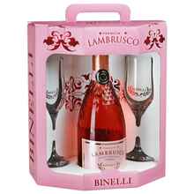 Вино игристое жемчужное розовое полусладкое «Lambrusco Binelli Premium» в подарочной упаковке с 2-мя бокалами