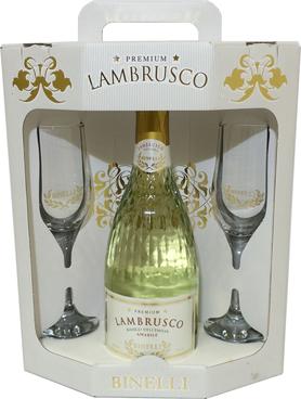 Вино игристое белое полусладкое «Mastro Binelli Moscato» в подарочной упаковке с 2-мя бокалами
