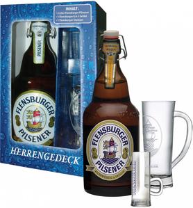 Пиво «Flensburger» джентельменский набор бутыль 2 л + стеклянная кружка и стопка