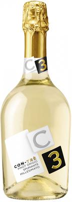 Вино белое экстра сухое «Con-Tre Pinot Grigio Spumante Millesimato Extra Dry»