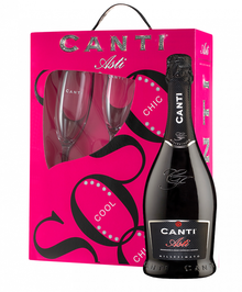 Вино игристое белое сладкое «Canti Asti» 2017 г., подарочный набор с двумя бокалами