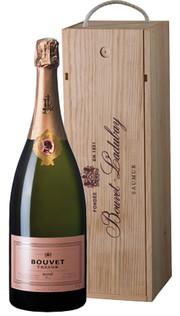 Вино игристое розовое брют «Bouvet Tresor Brut Rose» в деревянной подарочной упаковке