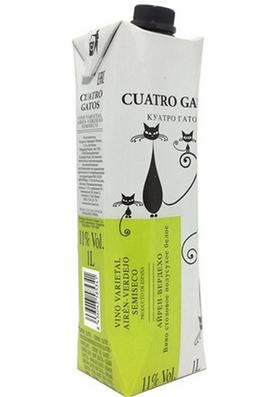 Вино столовое белое полусухое «Cuatro Gatos Airen-Verdejo (Tetra Pak)»