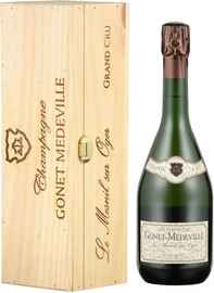 Вино игристое белое экстра брют «Champagnes Gonet Medeville Champ D'Alouette Extra Brut Le Mesnil Sur Oger Grand Cru» 2004 г. в деревянной подарочной упаковке