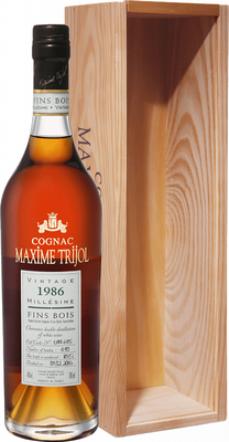 Коньяк французский «Maxime Trijol Cognac Fins Bois 1986» в деревянной подарочной упаковке