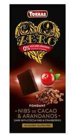 Темный шоколад «Torras Zero with Cocoa Nibs and Cranberries» 125 гр.