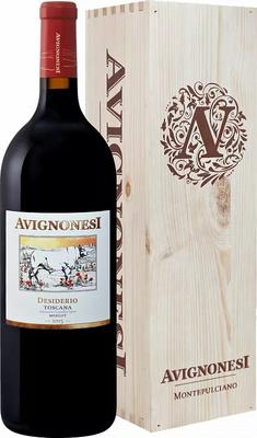 Вино красное сухое «Desiderio Toscana Avignonesi» 2015 г. в деревянной подарочной упаковке