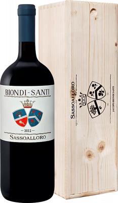 Вино красное сухое «Sassoalloro Toscana Jacopo Biondi Santi» 2012 г. в деревянной подарочной упаковке