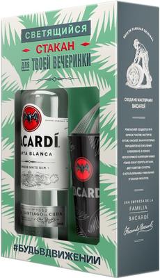 Ром «Bacardi Carta Blanca, 1 л» в подарочной упаковке в комплекте со светящимся стаканом