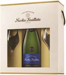 Шампанское белое брют «Nicolas Feuillatte Reserve Exclusive Brut» в подарочной упаковке с двумя бокалами