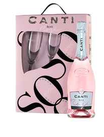 Вино игристое розовое сухое «Canti Rose» в подарочной упаковке с двумя бокалами