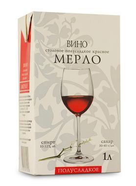 Вино столовое полусладкое  красное «Мерло, 1 л»