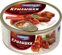 Мясные консервы «Главпродукт Крылышки куриные в соусе барбекю» 325 гр.