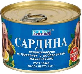 Рыбные консервы «Барс Сайра натуральная с добавлением масла» 250 гр.